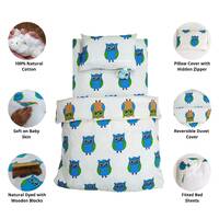 Pure Cotton Baby Bedding Set | Owl Block Print Crib Bedding | Organic Soft Fabric Duvet Cover Set | 