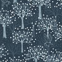 Owl Fabric, Secret Winter Garden, Pearlescent Fabric, Owl Orchard, Dark Blue 660-3, Lewis & Iren