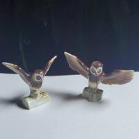 Mid Century miniature porcelain Owl figurines, 1940s, made in Japan