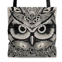 Owl Tote Bag. Original Owl Artwork. Reusable, eco friendly bag and cute canvas tote bag aesthetic fo