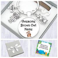 Brown Owl Gift. Personalised. Behind Every Good Brownie Is A Great Leader. Cabochon Keyring. Initial