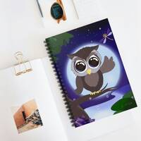 Moonlit Owl & Dragonfly Spiral Notebook - Ruled Line - Gift - Owl Lover - Journal