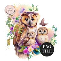 Mama Owl Watercolor png, Owl babies clipart, Waterslide, Owl Sublimation, Owl Tumbler, Owl Baby Show