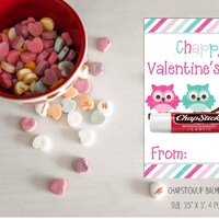 Chappy Valentines Day, Pink and Blue Owl Valentine Card, Valentine Chapstick Holder, Lip Balm Valent