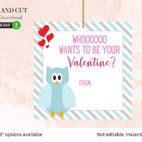 Owl Valentine's Day Tag- Printable -Valentines Day Card, School Vday Tag, DIY, school, Print and