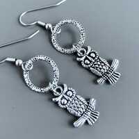 Silver Owl Earrings - Bird Earrings, Owl Jewelry, Nature Jewelry, Bird Jewelry, Flower Earrings, Bir