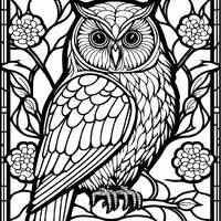 Owl Stained Glass Window - Printable Adult Coloring Page from ColouringQuest (Coloring book pages fo