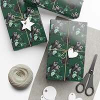 Dark Owl Wrapping Paper - Green Night Owls Gothic Dark Academia Wrapping Paper Sheet
