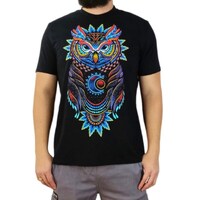 Psychedelic Owl T-shirt UV Reactive Hippie Trippy Boho Shaman Rave Festival Psywear