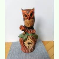 Rare Vintage Ceramic Owl on a Branch Tabletop Clock Working