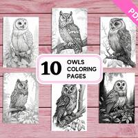 Majestic Owls - 10 Grayscale Coloring Pages for Kids and Adults | Printable PDF 10 Pages A4 | Instan