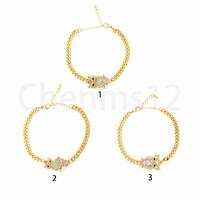 Gold Chunky Bracelet,Owl Bracelet, Micropavé CZ Animal Bracelet, Curb Chain Bracelet, 18K Gol