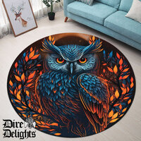Majestic Owl Floor Mat, Fantasy Tree Branch Carpet, Blue and Orange Magical Rug, Nature Inspired Hom