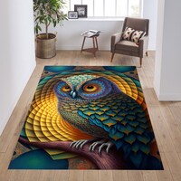 Owl Rug, Owl Pattern Rug, Colorful Animal Rug, Owl Art, Home Decor Ideas, Living Room Rug, Neon Owl 