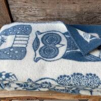 Grey wool blanket with cute owls Pure LambsWool throw blanket Bluish grey Owl blanket Grey Owl blank