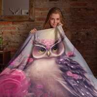 Owl Plush Blanket Mystical Owl Velveteen Blanket Home Decor Blanket for Her Owl and Roses Blanket Gi