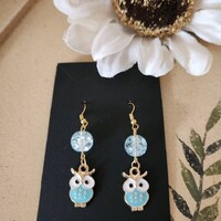 Owl Earrings, Owl and Glass Bead Earrings, Boho Style,  Fashion Earrings