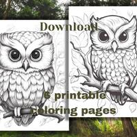 Adorable Owl 6 Printable Coloring pages for Kids and Adults , Instant digital Downloads JPG and PDF 