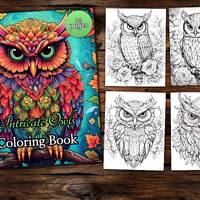 Boho Owl Coloring Page Book, Fantasy Coloring Book, Adult coloring book, Grayscale Coloring Page, An