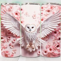 3D Flying Owl Tumbler Wrap Designs 20oz Skinny Sublimation Tumbler Png Floral 3D Tumbler Wrap Sublim