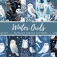 Winter Owls Seamless Digital Paper | Winter Digital Paper | Printable Scrapbook Paper | Set of 26