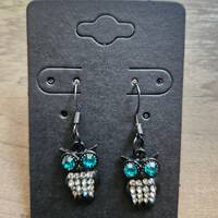 Black Sparkle Owl Earrings