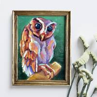 Owl Oil Painting Bird Original Art Wild Animal Artwork Wildlife