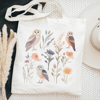 Cottage Core Barn Owl Cotton Canvas Tote Bag, Aesthetic Tote, Owl Lover Gift, Bird Lover, Owl Tote, 