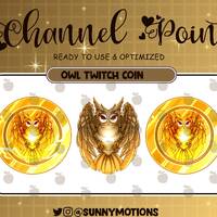 Cool Owl Twitch Channel Point, Night Bird Coin Emotes, Cute Bird, Pastel Kawaii Streamer Graphics, L