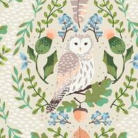 owl  fabric, forest animals, flowers and owls, Wildwood Wander Hidden Owl Taffy, C12431-TAFFY, Riley