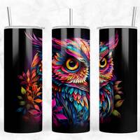 Mystic Neon Owl, 20 oz Skinny Tumbler Sublimation Design, Instant Digital Download PNG, Straight &am