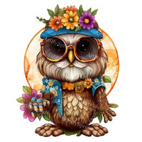 Hippie Owl Clipart - Boho Chic Digital PNG, Floral & Peace Sign, 70s Retro Printable Sublimation