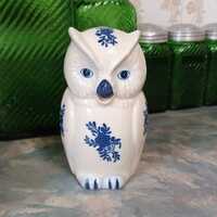 Owl Cream Milk Pitcher White and Blue Pottery Vintage 1960s Made In Japan Not Marked Home Cottage Ki