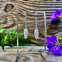 Snow Owl Silver Dangle Earrings - Handmade Earrings - Czech Glass Dangle Earrings - Leverback Earrin