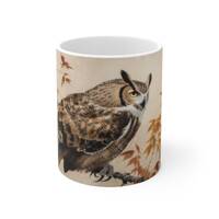 11oz Great Horned Owl Coffee Mug: Owl Japanese Mug, Asian Owl Mug, Owl Mug, Owl Painting Mug, Owl Gi
