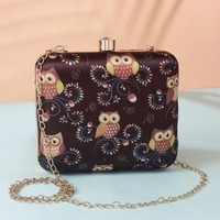 Brown Owl Square Clutch purse, bag with Traditional Style, Forest design and crossbody for Wedding a