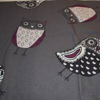 Artsy Owl Fabric on Gray Background