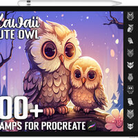 100+ Procreate Kawaii Owl Stamps, Unique Realistic Kawaii Owl Brushes for Procreate, Instant Digital