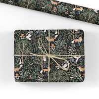 Black Fox & Owl Wrap - Woodland Illustrated Wrapping Paper- Fungi- Large Wrapping Paper Roll- Gi
