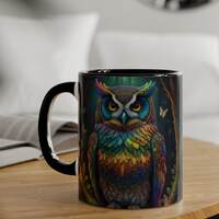 Colorful Owl Mug, Ceramic Coffee Tea Cup, Owl Lover Gift, Unique Art Mug for Her or Him