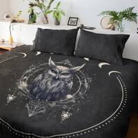 Owl Familiar Duvet Cover Bedding Set, Wiccan Moon Phases Bed Sheet Set, Boho Wicca Bird Quilt Cover,