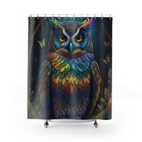 Colorful Owl Fabric Shower Curtain, Unique Bathroom Decor, Bathtub Curtain, Custom Bathroom Gift