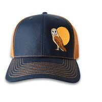Owl Moon Trucker Hat, Navy/Caramel SnapBack, Hand Drawn Embroidered, Gifts for Animal Nature Lover, 
