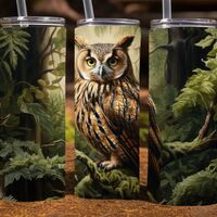 Owl in a lush forest,  20 Oz Skinny Sublimation Tumbler Wrap Digital Design, PNG File Download, 9.2 