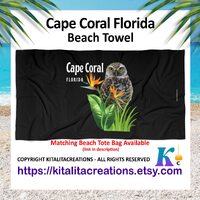 Cape Coral Burrowing Owl Beach Towel | Bird of Paradise | Gift for Tropical Gardeners and Lovers of 