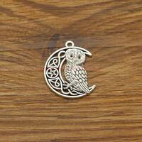 10pcs Large Night Owl Pendants Charms Bird Charms Moon And Star Charms Antique Silver Tone 26x33mm c