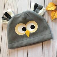 Owl Fleece Hat--Babies' and Kids' Warm Owl Face Hat--Adorable Grey and White Owl Hat--Fun SO