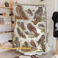 Owls Field Guide Woven Blanket, Owls Of North America Taspery, Owl Chart Vintage Art, Nature Blanket