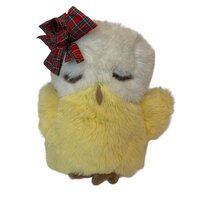 Yellow White Sleepy Owl Plush 15” Tall Stuffed Animal Pillow Bow Nonallergenic