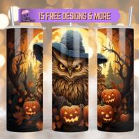 Owl Halloween 20 oz Skinny Tumbler Sublimation Design, Jack-o-lantern Tumbler, Spooky Owl Tumbler Di